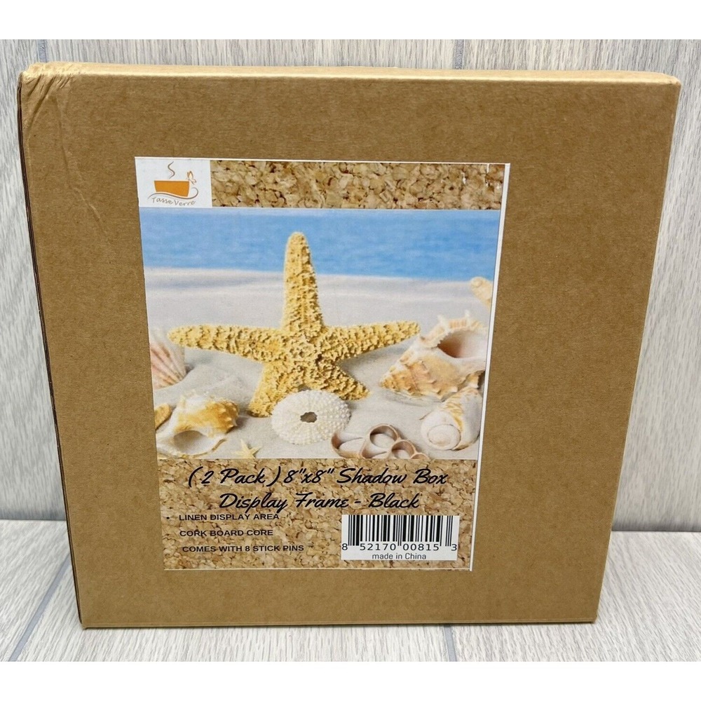 Shadow Box Display Frame Black 8" x 8" Cork Back Linen Display Pins  - Pack of 2